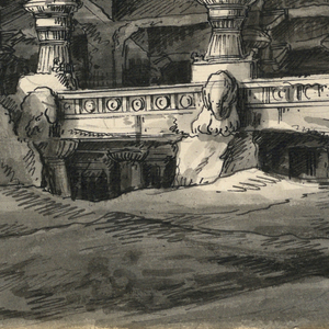 Drawing, Stage Designs, Castle in Landscape and Temples and Caves, early 19th century
