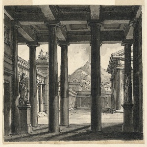 Drawing, Stage Design, Temple Buildings in Landscape, early 19th century