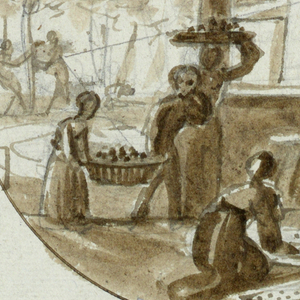 Drawing, Plate Design:  Les Prunes et Pruneaux [Plums and Prunes] for the Service des Objets de Dessert [Service on the Themes of Dessert], 1824