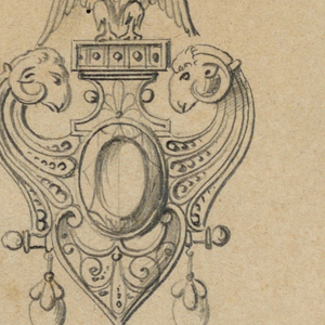 Drawing, Design for a brooch with earring with ram