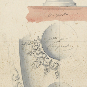 Drawing, 2 silver bottles and a plate, 1830