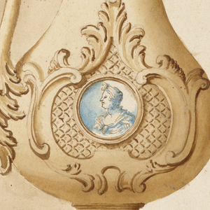 Drawing, Coffeepot with enamelled medallion, 1700–1725