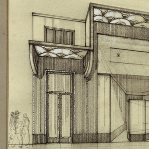 Drawing, Design for a Storefront with Art Deco-style Marquee, ca. 1925