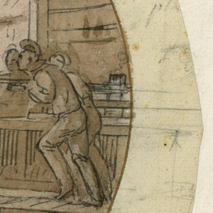 Drawing, Design for a Painted Porcelain Plate, Loading or Unloading Goods, 1820–35