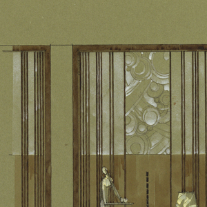 Drawing, Design for Art Deco Store Windows Displaying Figurine, Lamps, Bowls, and Plates, ca. 1925