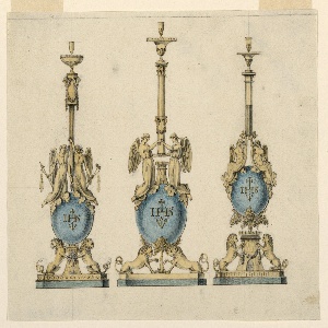 Drawing, Three Designs for Altar Candlesticks for a Jesuit Church, early 19th century