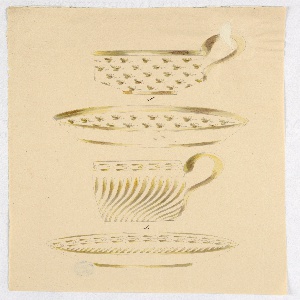 Drawing, Sample Sheet, Two Designs for Cups and Saucers, ca. 1825
