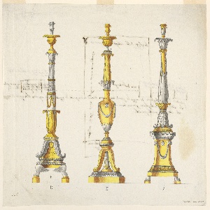 Drawing, Three Designs for Candlesticks, 1802