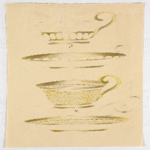 Drawing, Sample Sheet, Two Designs for Cups and Saucers, ca. 1825
