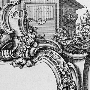 Print, Cartouche with a Colonade and a Statue, 1738