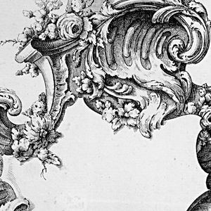 Print, Cartouche  placed in front of a Pedestal, 1700–1775