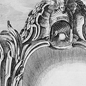 Print, Cartouche Decorated with a Helmet and a Mask, 1700–1775