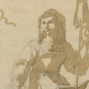 Drawing, A woman with a distaff and a book, 1820–50
