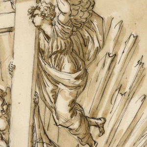 Drawing, Ornament in relief; angels with cross