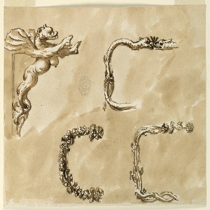 Drawing, Door Knocker and Metal Purse Frames, ca. 1780