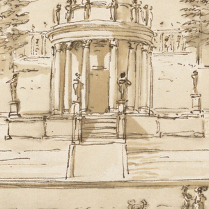 Drawing, Basin with a pavilion in a park