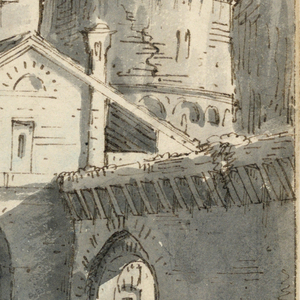 Drawing, Stage Design, Buildings on Riverside, early 19th century