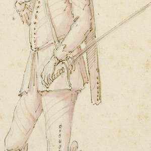 Drawing, Costume Design: A Captain for a Ballet, ca. 1720
