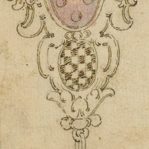 Drawing, Design for pendant with crown and coat of arms, 16th century