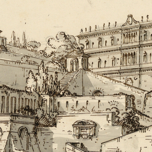 Drawing, Stage Design, Palace and Gardens on Hill, early 19th century