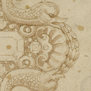 Drawing, Design for Brooch with Dolphins and Diamonds, 16th century