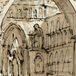 Drawing, Stage Design, Exterior of Gothic Church, early 19th century