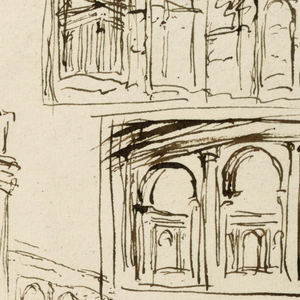 Drawing, Antique building