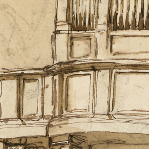 Drawing, Recto: organ loft; Verso: classical structure