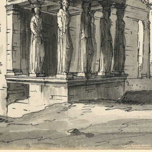 Drawing, Stage Design, The Erectheion on the Acropolis, Athens, Greece, early 19th century