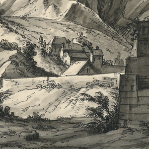 Drawing, Stage Design, Mountain with Town on Slopes, early 19th century