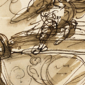 Drawing, Sarcophagus and allegorical figures