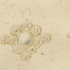 Drawing, Design for Three Pendants with Rinceaux, 16th century