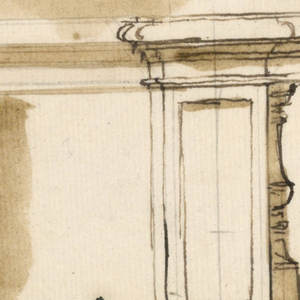 Drawing, Balustrade at top of a flight of stairs