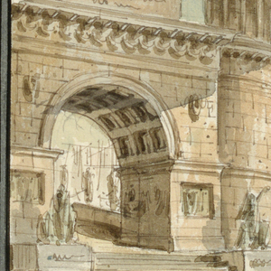 Drawing, Stage Design, Group of Buildings Near Port, early 19th century