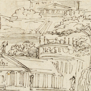 Drawing, Antique Buildings on Hillside, early 19th century