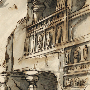 Drawing, Stage Design, Oriental Buildings Amidst Caves and Rocks, early 19th century