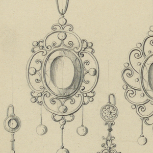Drawing, Designs for four pendants and four earrings, ca. 1860
