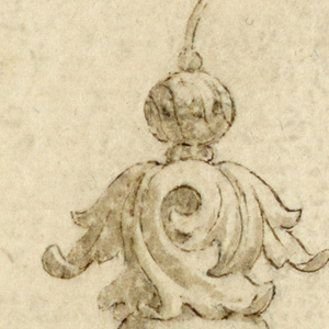 Drawing, Design for earring with diamond and leaf volute, 16th century