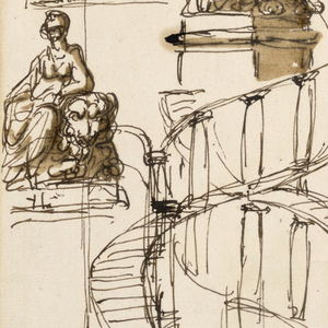 Drawing, Monument, column and spiral staircase
