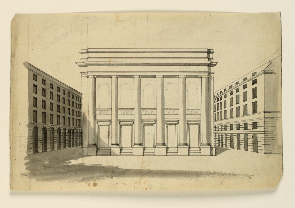 Drawing, Elevation of the Facade of the Théatre Royal des Italiens, Paris