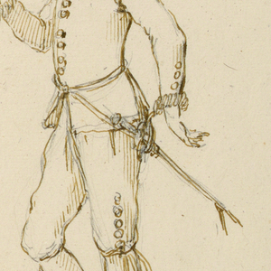Drawing, Costume Design: A Captain for a Ballet, ca. 1720