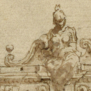 Drawing, Design for Pendant with Woman in Helmet, 16th century