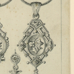 Drawing, Designs for five pedants and four earrings, 1869