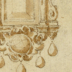 Drawing, Design for brooch with couped pediment and diamond, 16th century