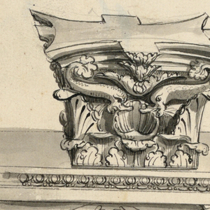 Drawing, Designs for a Capital, Sarcophagus, and Relief, ca. 1840