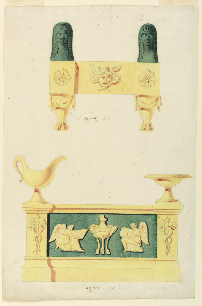 Drawing, Design for two andirons