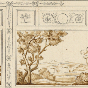 Drawing, Painted decoration of a living room wall, ca. 1820