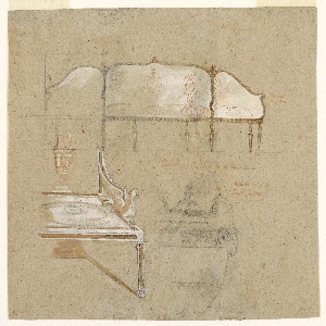 Drawing, Design for a Confidante, an Etruscan Arm Chair, and a Silver Cup, ca. 1920–35