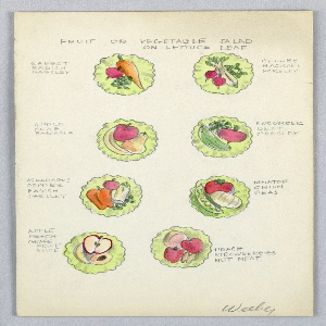 Drawing, Button Design: Fruit or Vegetable Salad on Lettuce Leaf