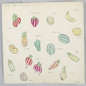 Drawing, Button Design: Striped Fruit and Vegetables